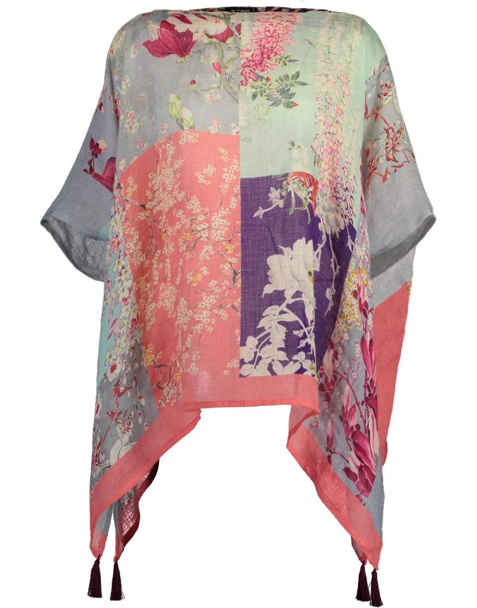 ETRO-Linen Poncho-LT BLUE