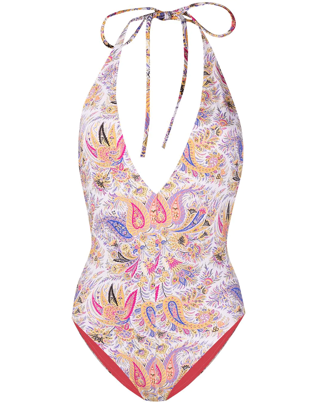 ETRO-Reversible V-Neck One Piece Paisley Swimsuit-