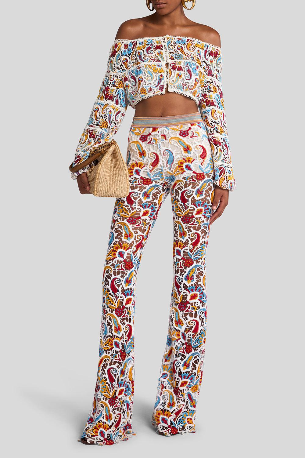 Crochet Trousers-WH/MULT-40-CLOTHINGPANTWIDE LEG-ETRO