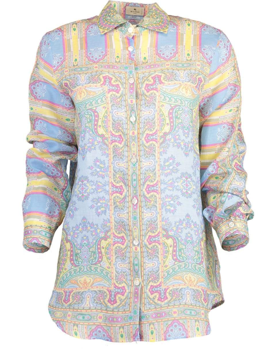 ETRO-Light Blue Button Down Printed Blouse-