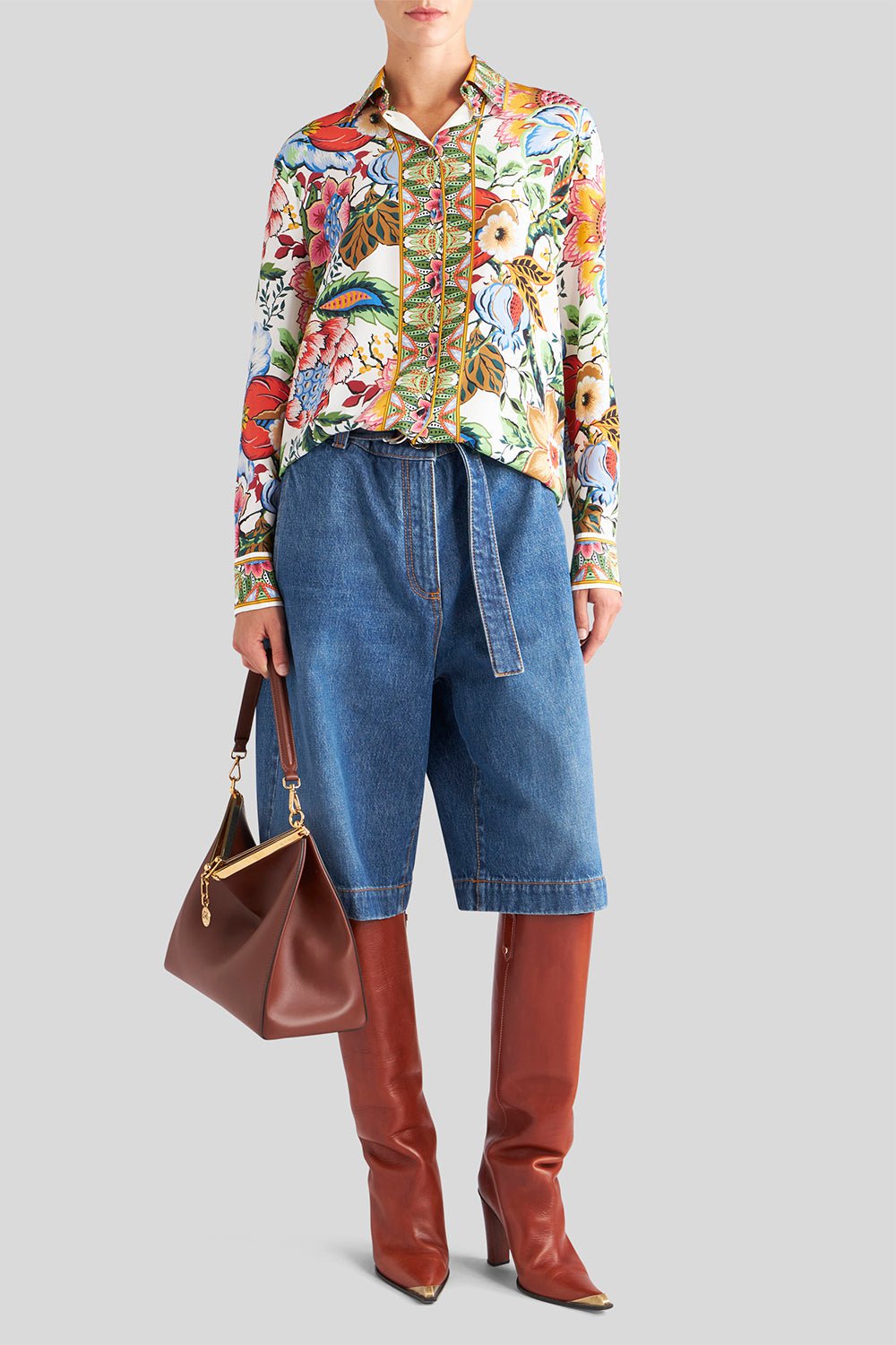 ETRO-Floral Long Sleeve Button Down Blouse-