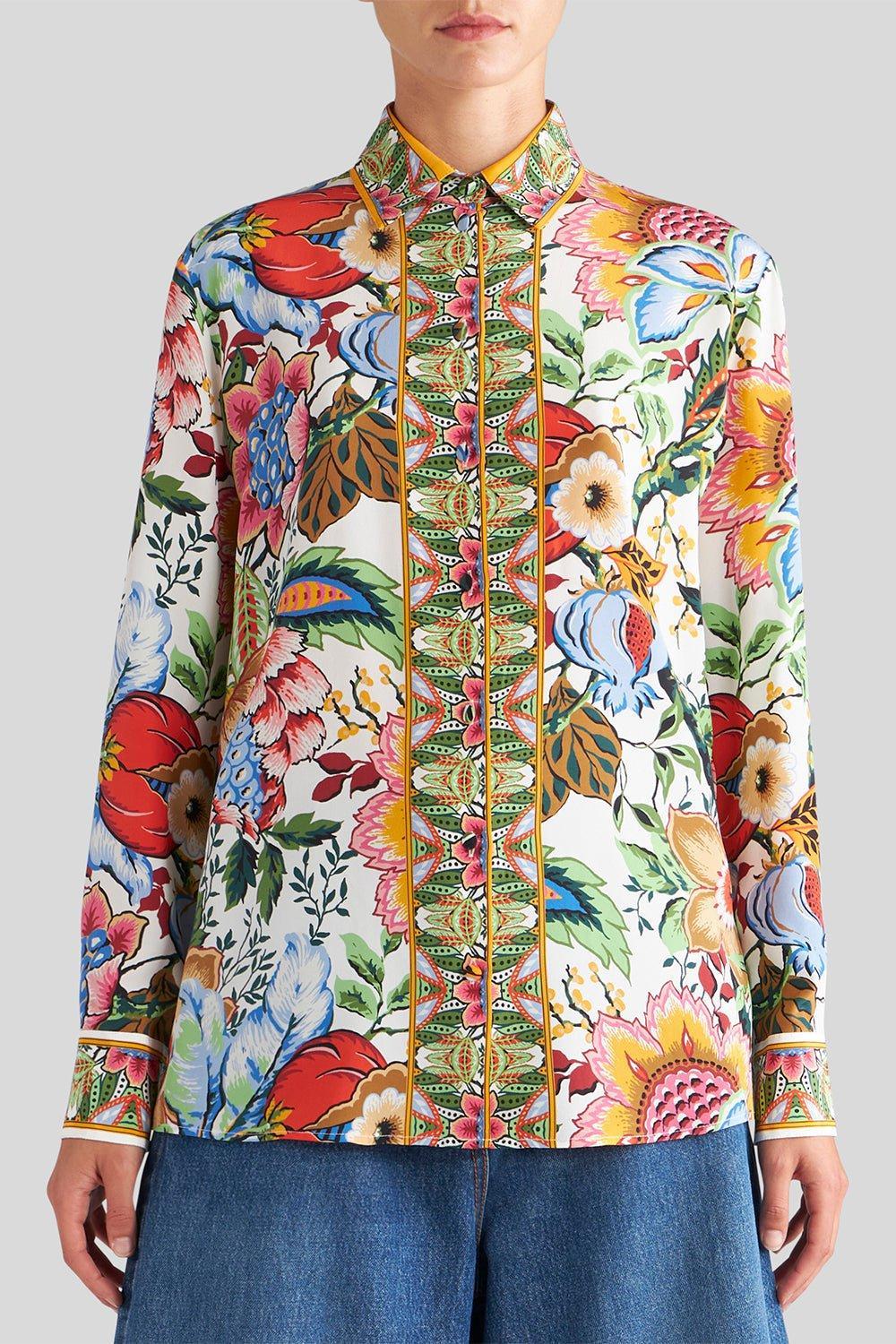 ETRO-Floral Long Sleeve Button Down Blouse-