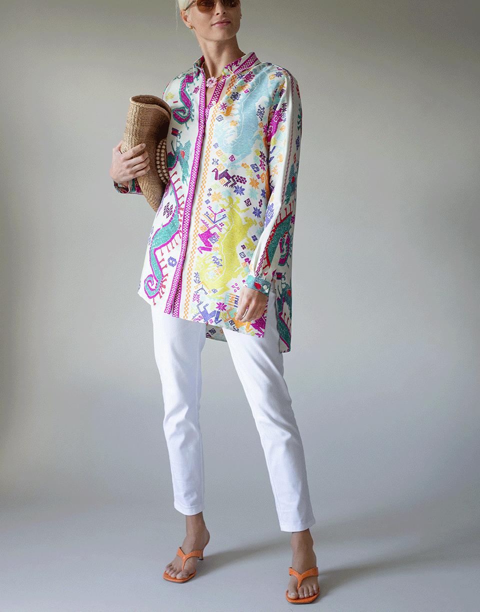 ETRO-Oversized Tribal Print Silk Shirt-