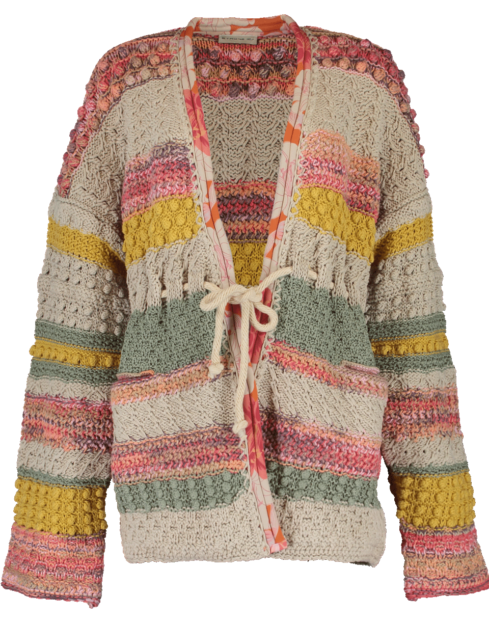 ETRO-Striped Drawstring Cardigan-YLLW/GRN