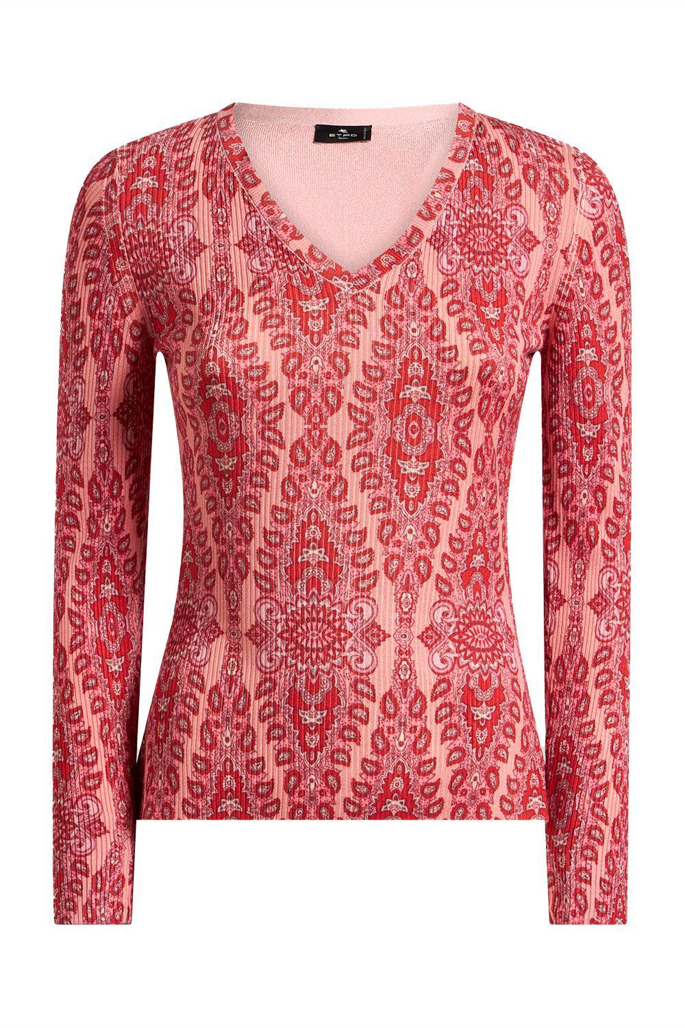 LONG SLEEVE VNECK SWEATER-PINK-40-CLOTHINGTOPKNITS-ETRO