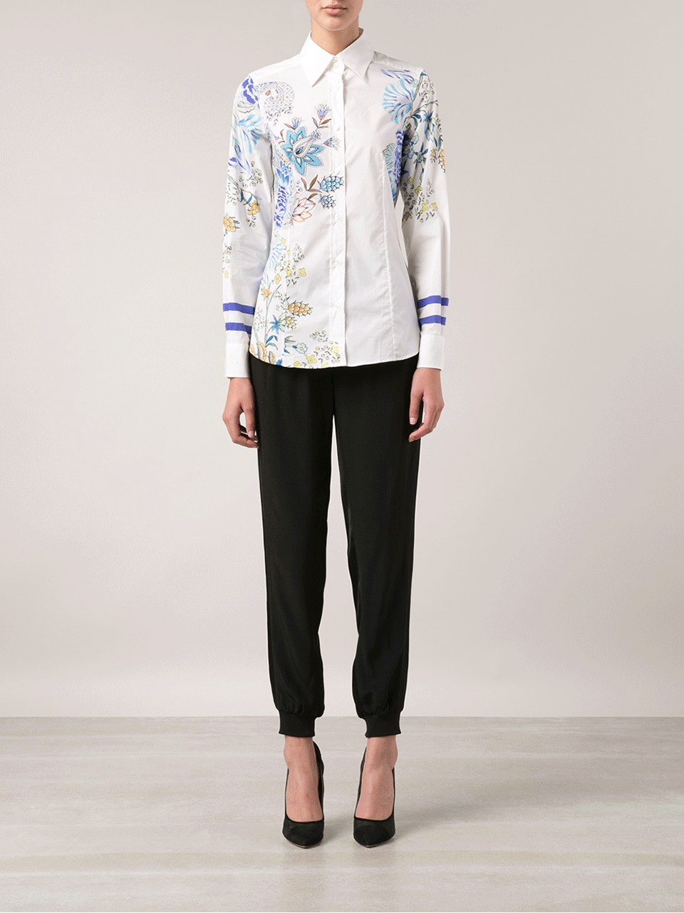 ETRO-Flower Stripe Collared Shirt-