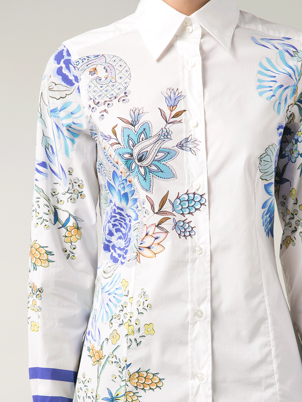 ETRO-Flower Stripe Collared Shirt-
