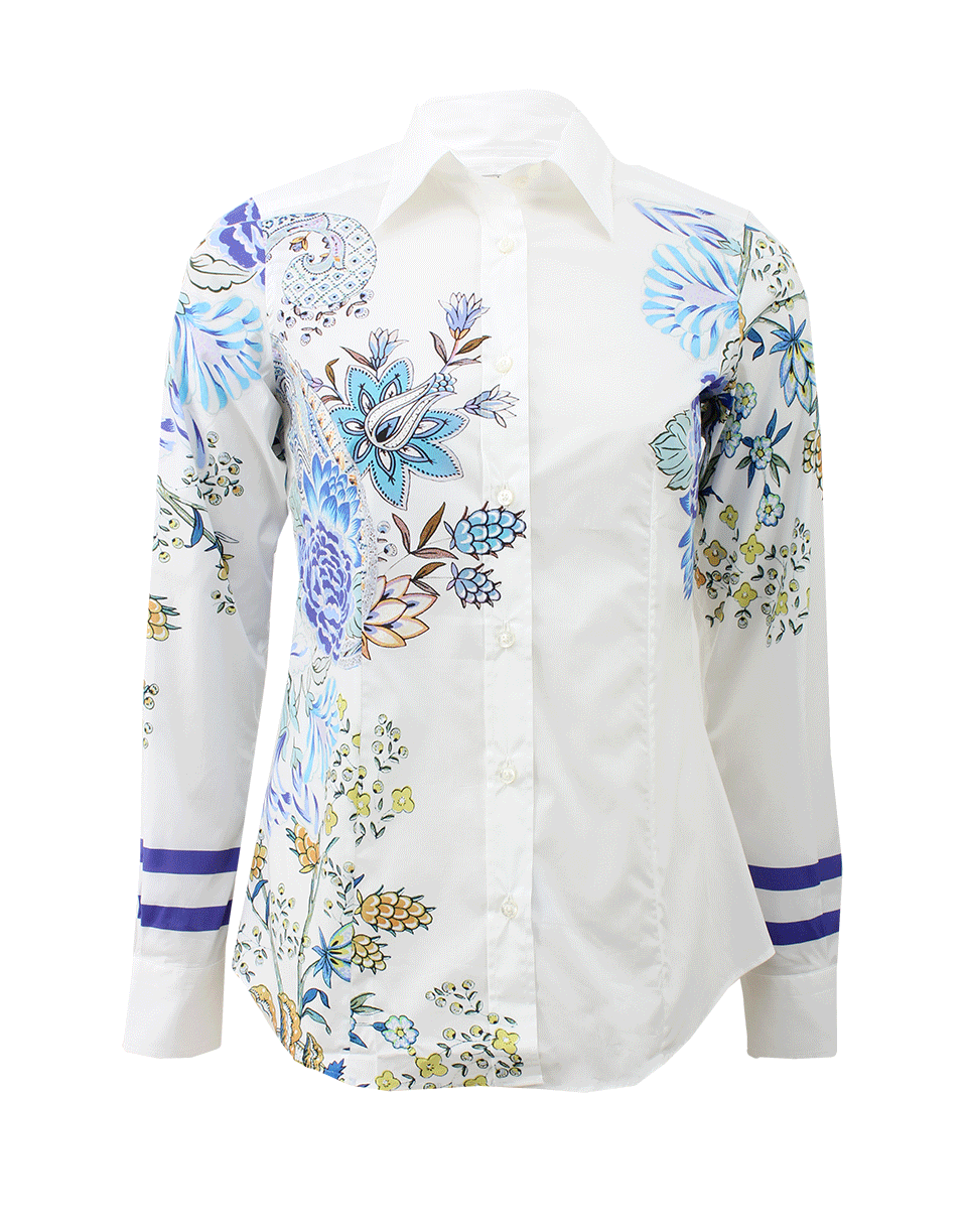 ETRO-Flower Stripe Collared Shirt-