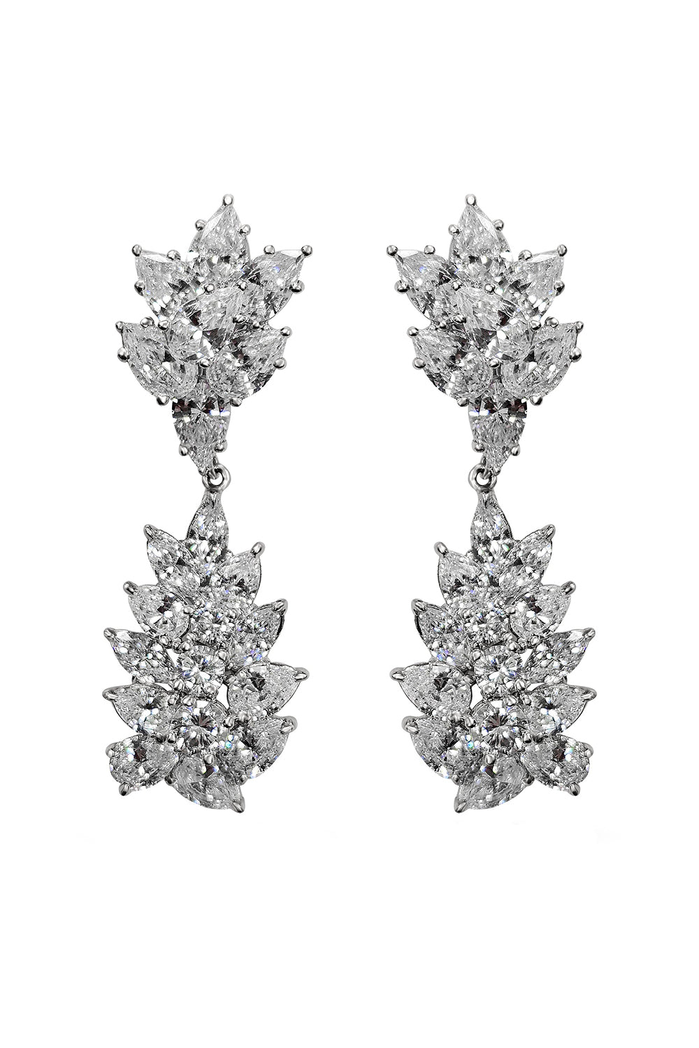 Pear Round Cluster Drop Earrings-WHITE-JEWELRYBOUTIQUEEARRING-FANTASIA by DESERIO