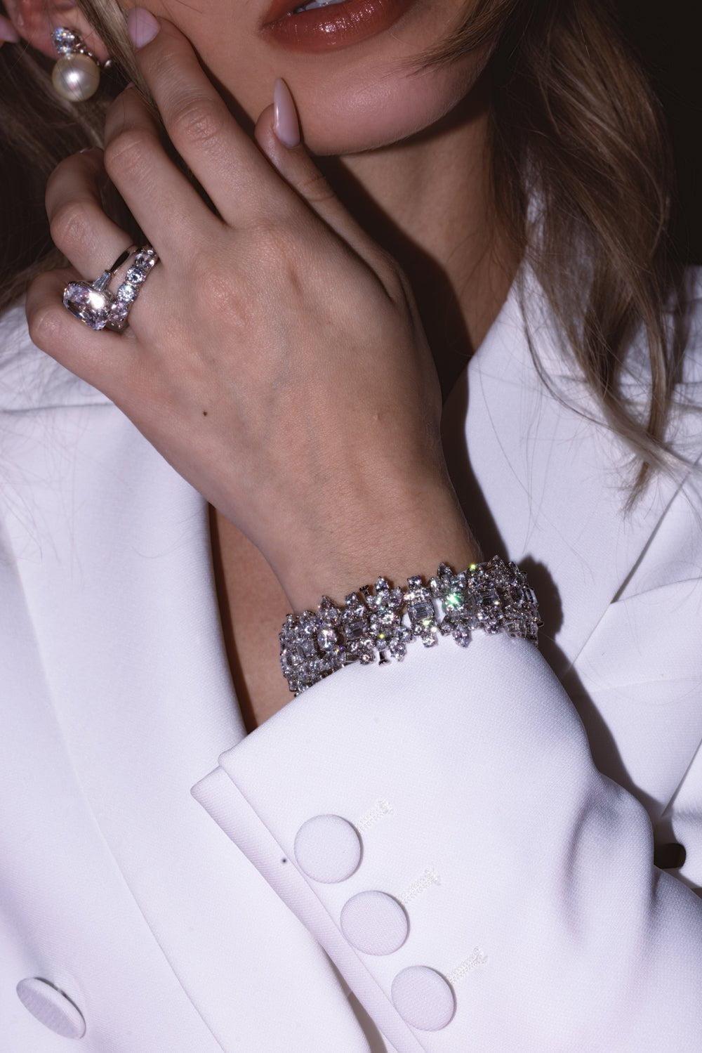 FANTASIA by DESERIO-Elaborate CZ Bracelet-WHITE