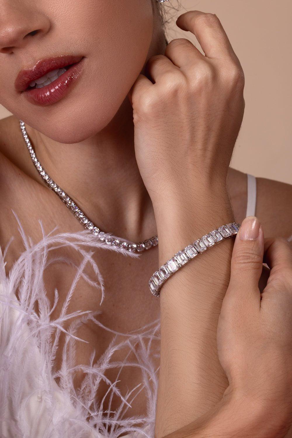 FANTASIA by DESERIO-Emerald Cut CZ Bracelet-WHITE