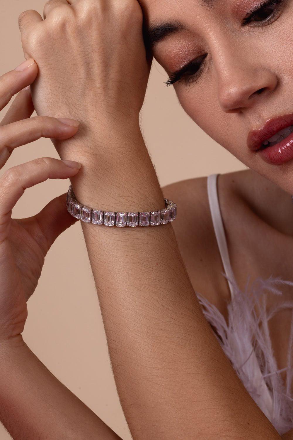 FANTASIA by DESERIO-Emerald Cut CZ Bracelet-WHITE