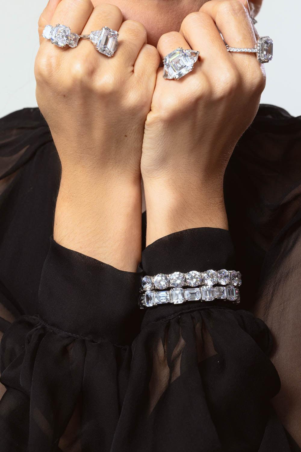 FANTASIA by DESERIO-Large Stone Tennis Bracelet-WHITE