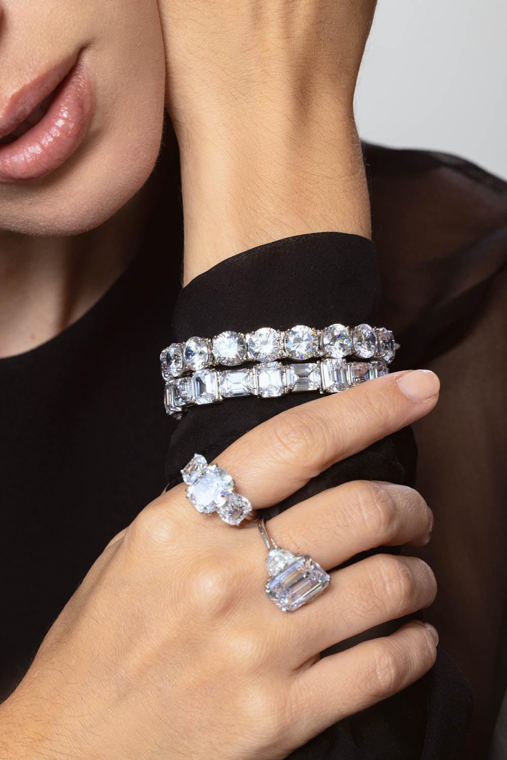 FANTASIA by DESERIO-Large Stone Tennis Bracelet-WHITE