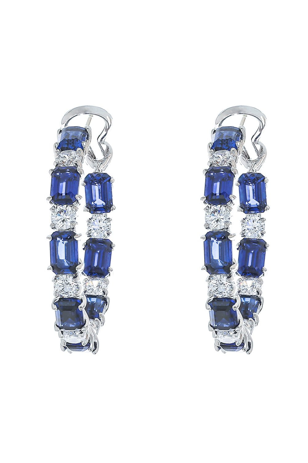FANTASIA by DESERIO-Alternating Sapphire Hoop Earrings-BLUE