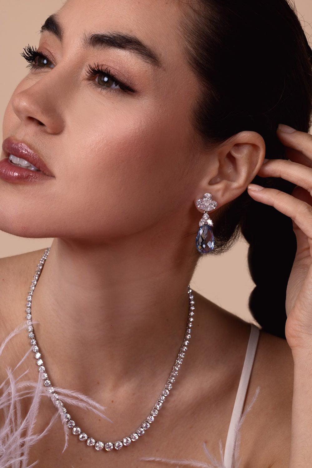 FANTASIA by DESERIO-Aqua Briolette Drop Earring-BLUE