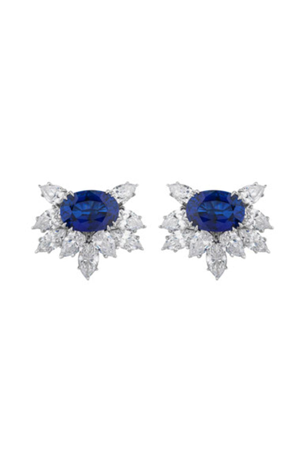 Blue Oval Cluster Earrings-BLUE-JEWELRYBOUTIQUEEARRING-FANTASIA by DESERIO