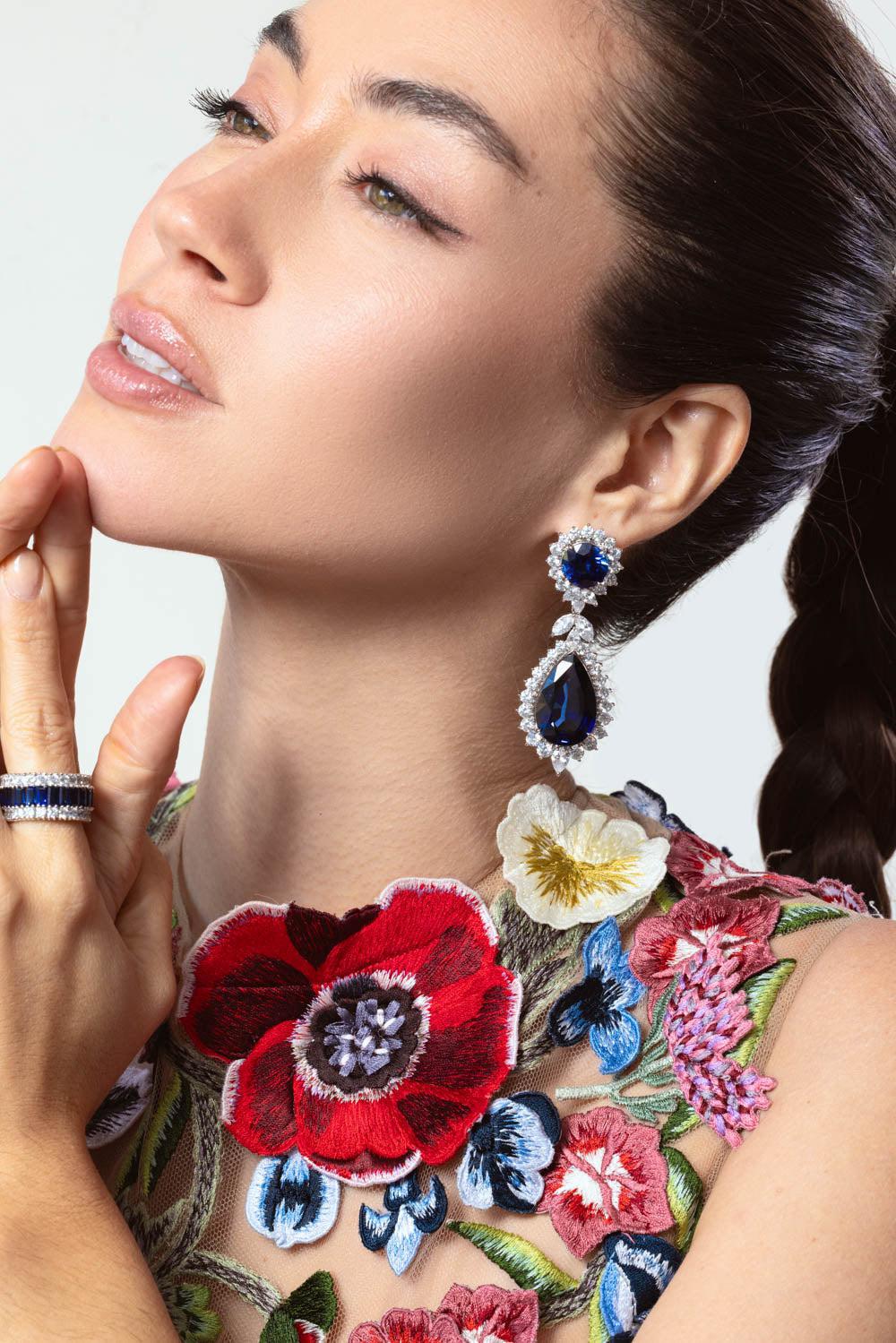 FANTASIA by DESERIO-Large Sapphire Cz Drop Earrings-BLUE