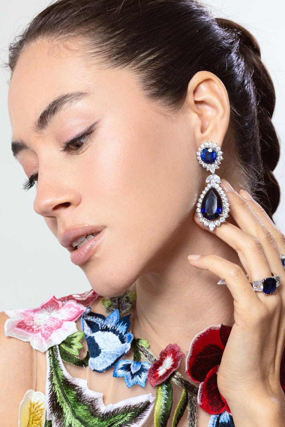 FANTASIA by DESERIO-Large Sapphire Cz Drop Earrings-BLUE