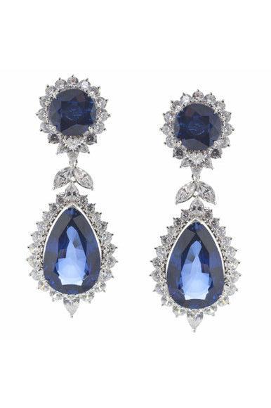 FANTASIA by DESERIO-Large Sapphire Cz Drop Earrings-BLUE
