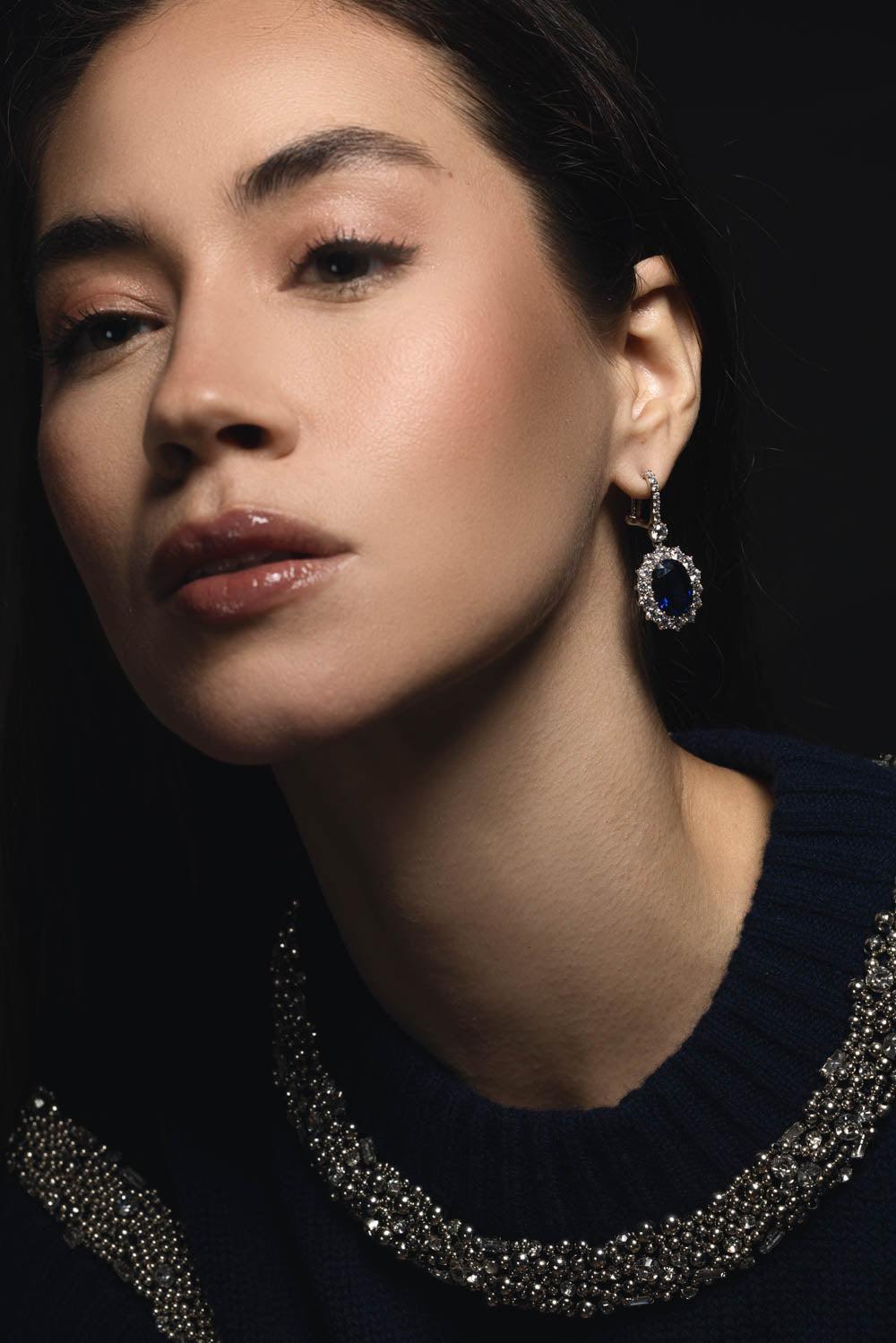 FANTASIA by DESERIO-Oval Sapphire Cz Drop Earrings-BLUE