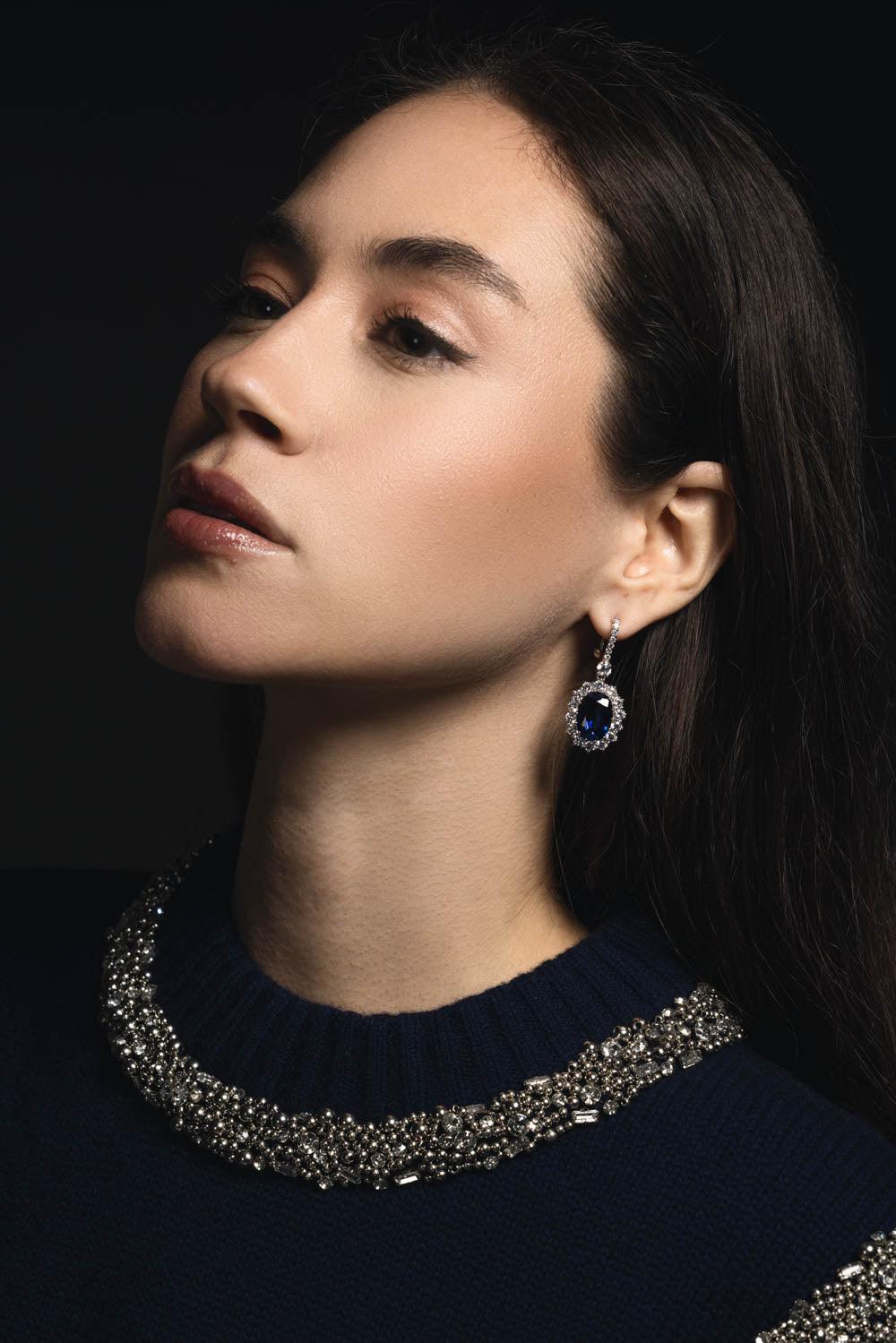 FANTASIA by DESERIO-Oval Sapphire Cz Drop Earrings-BLUE