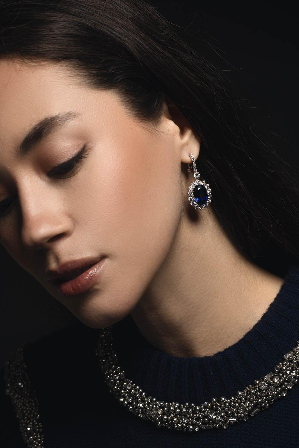 FANTASIA by DESERIO-Oval Sapphire Cz Drop Earrings-BLUE