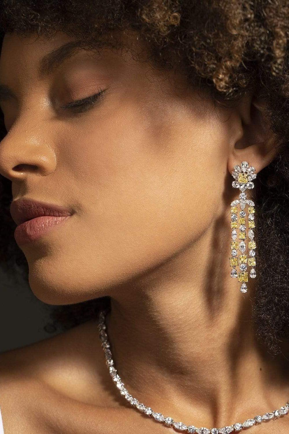 FANTASIA by DESERIO-Top Round Canary And Cubic Zirconia Flower Drop Earrings-CAN/CZ