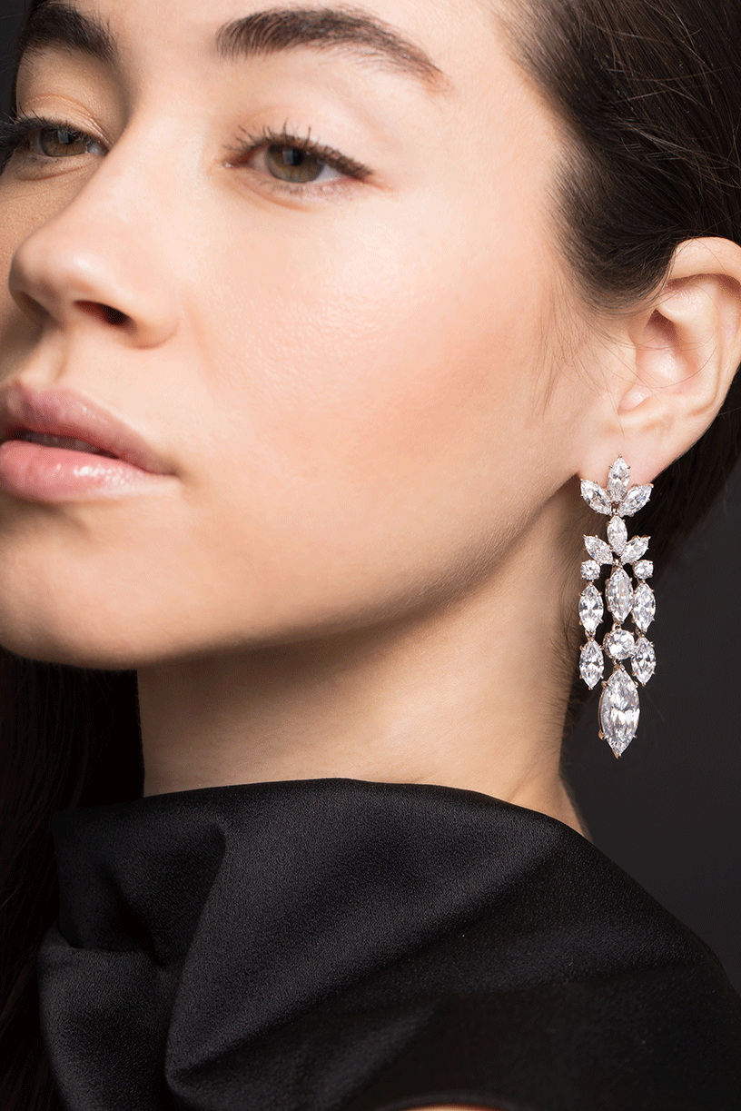 FANTASIA by DESERIO-Chandelier Marquis Earrings-CZ