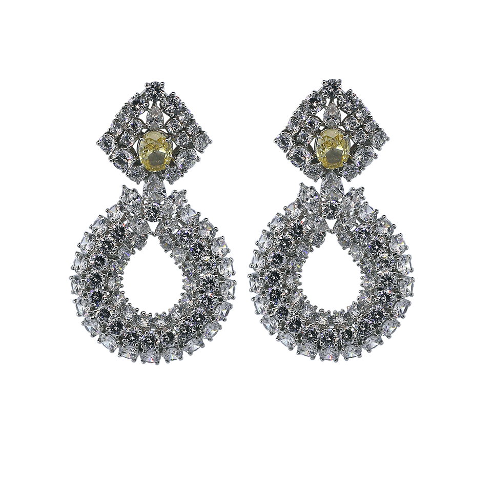 FANTASIA by DESERIO-Three Row Cubic Zirconia Drop Earrings-CZ