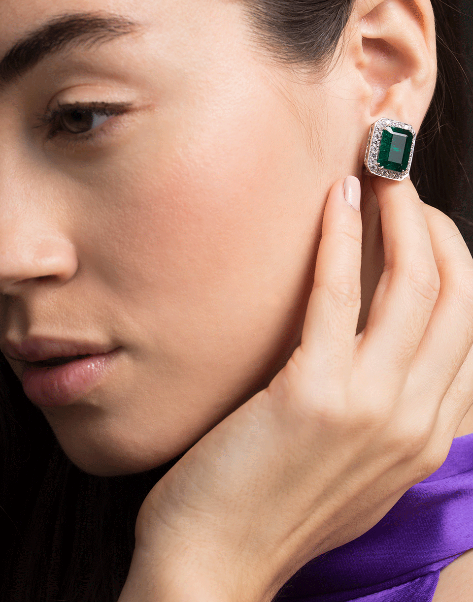 FANTASIA by DESERIO-Antique Asscher Cut Emerald Earrings-EM/CZ