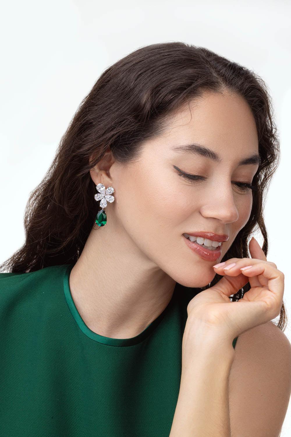Large Cluster Emerald Clip Earrings-EMERALD-JEWELRYBOUTIQUEEARRING-FANTASIA by DESERIO