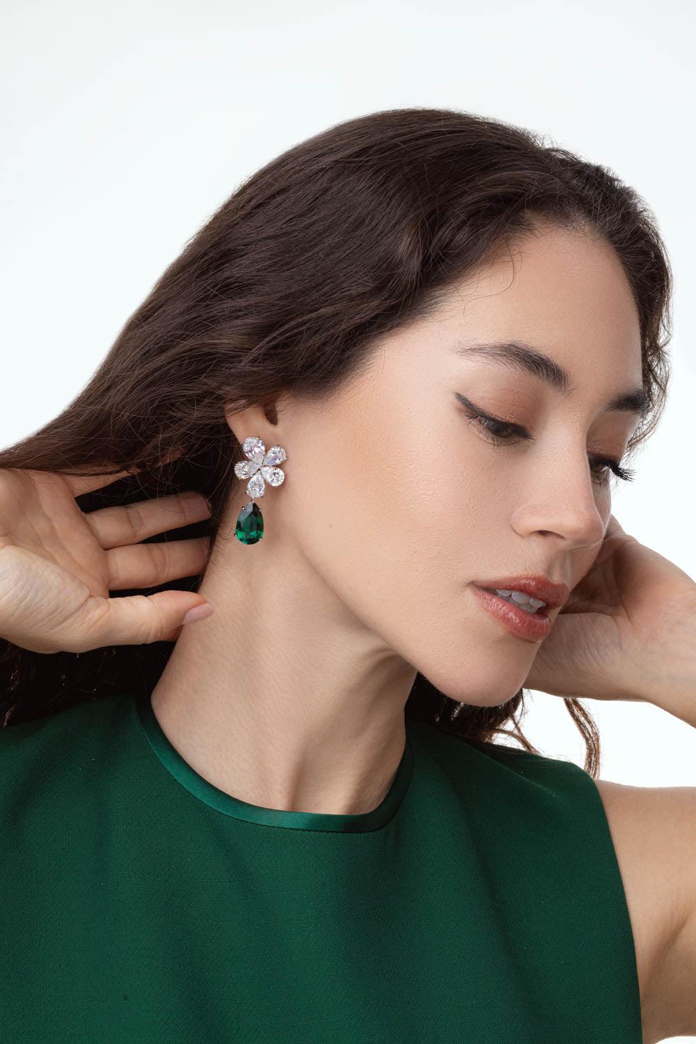 Large Cluster Emerald Clip Earrings-EMERALD-JEWELRYBOUTIQUEEARRING-FANTASIA by DESERIO