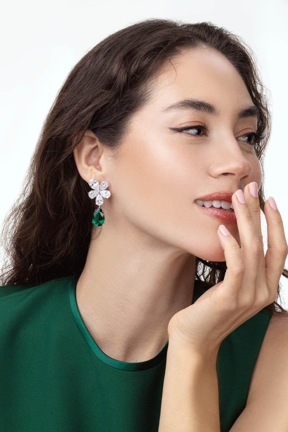 Large Cluster Emerald Clip Earrings-EMERALD-JEWELRYBOUTIQUEEARRING-FANTASIA by DESERIO