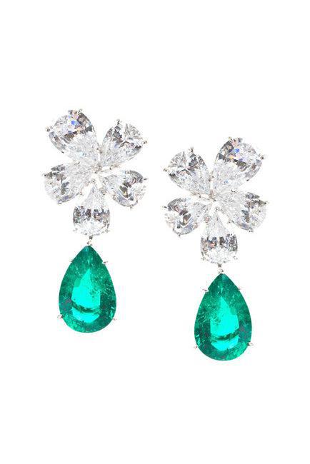 FANTASIA by DESERIO-Large Cluster Emerald Clip Earrings-EMERALD