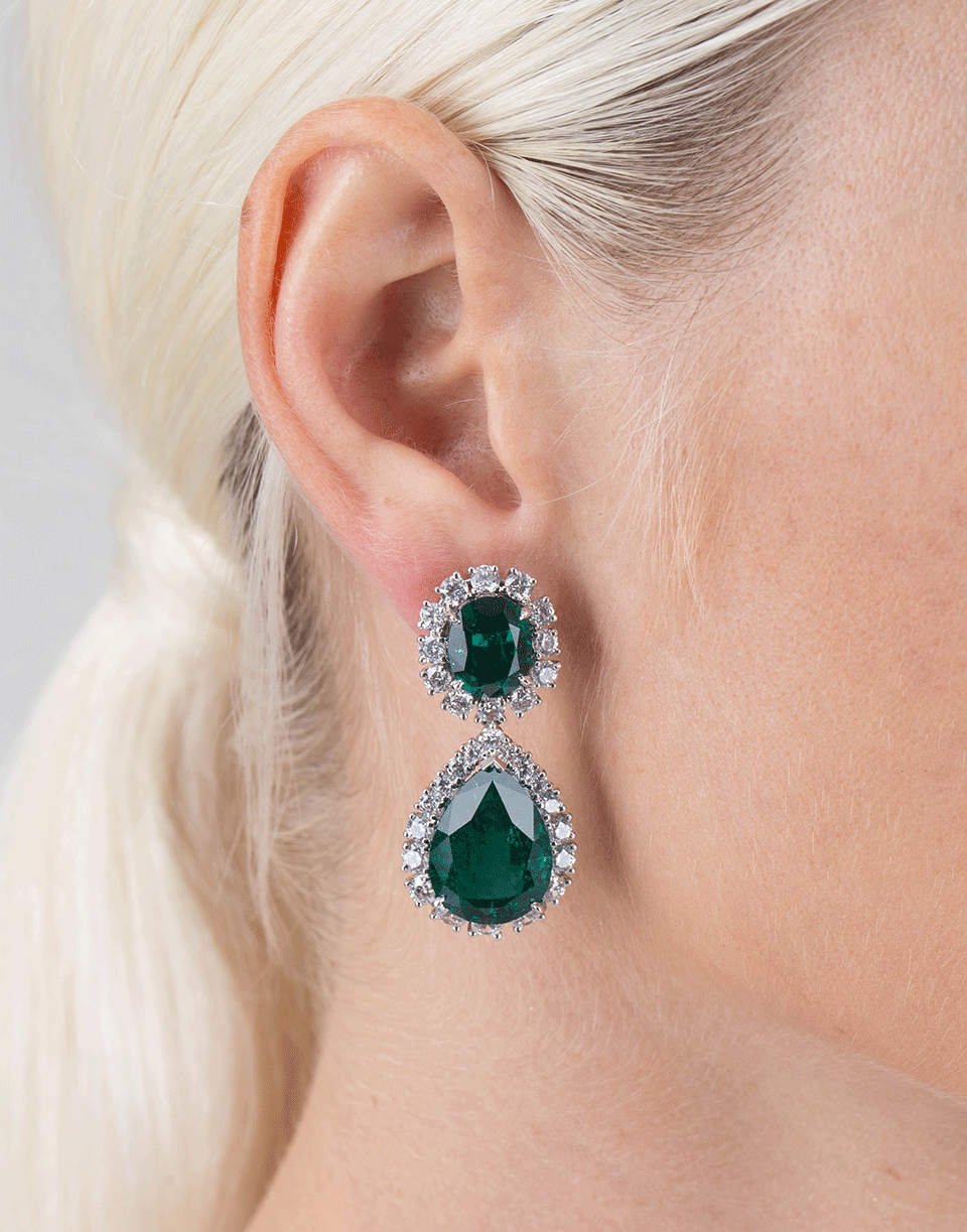 FANTASIA by DESERIO-Cubic Zirconia Oval Drop Earrings-EMRLD/CZ