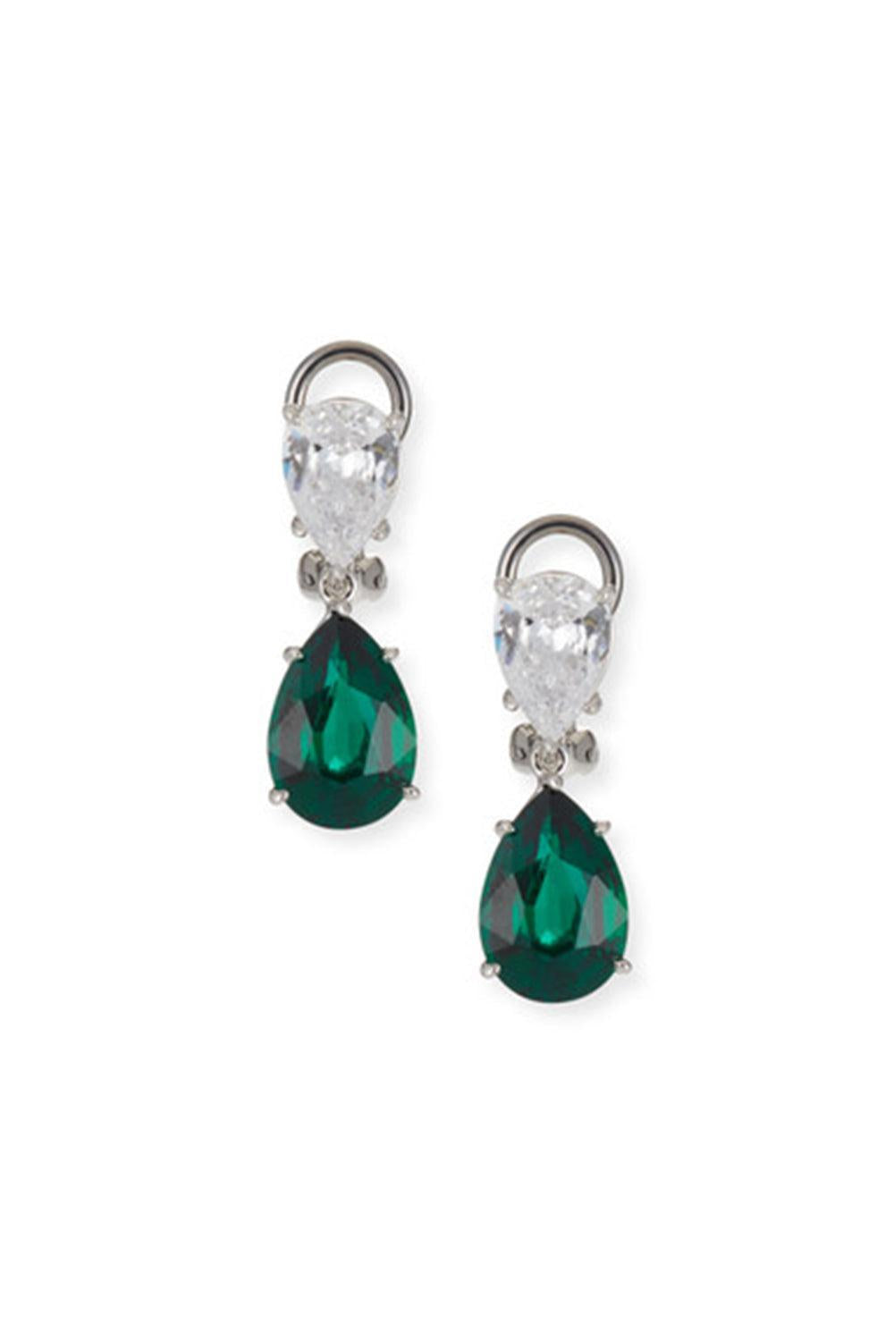 FANTASIA by DESERIO-Emerald Double Pear Drop Earrings-GREEN