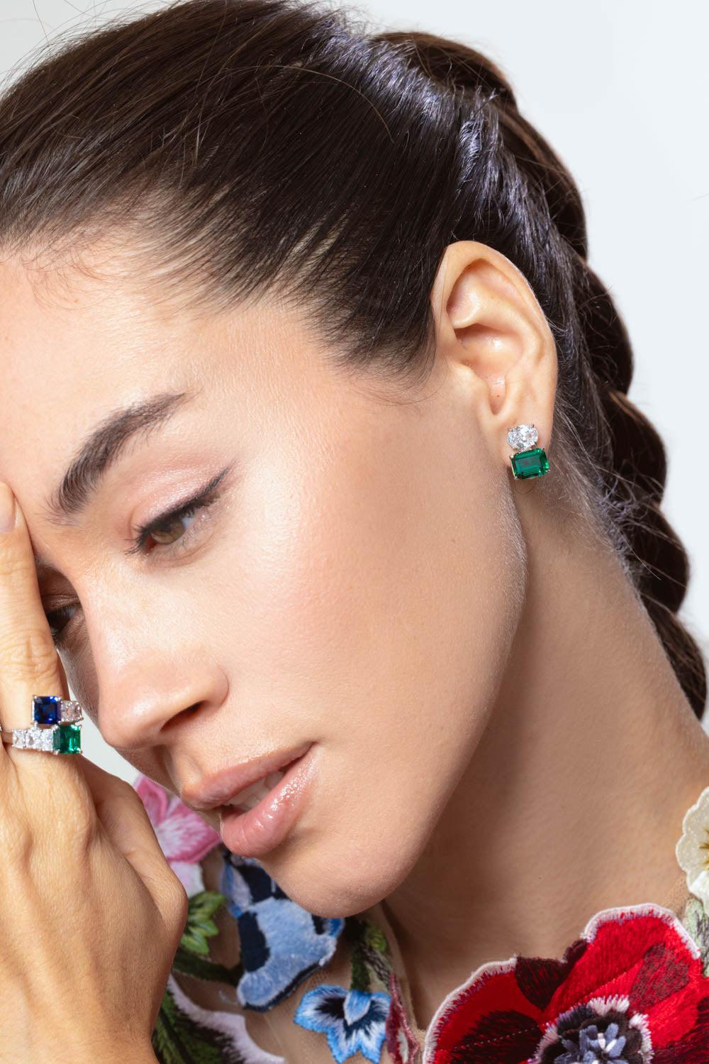 FANTASIA by DESERIO-Green White Cz Stud Earrings-GREEN