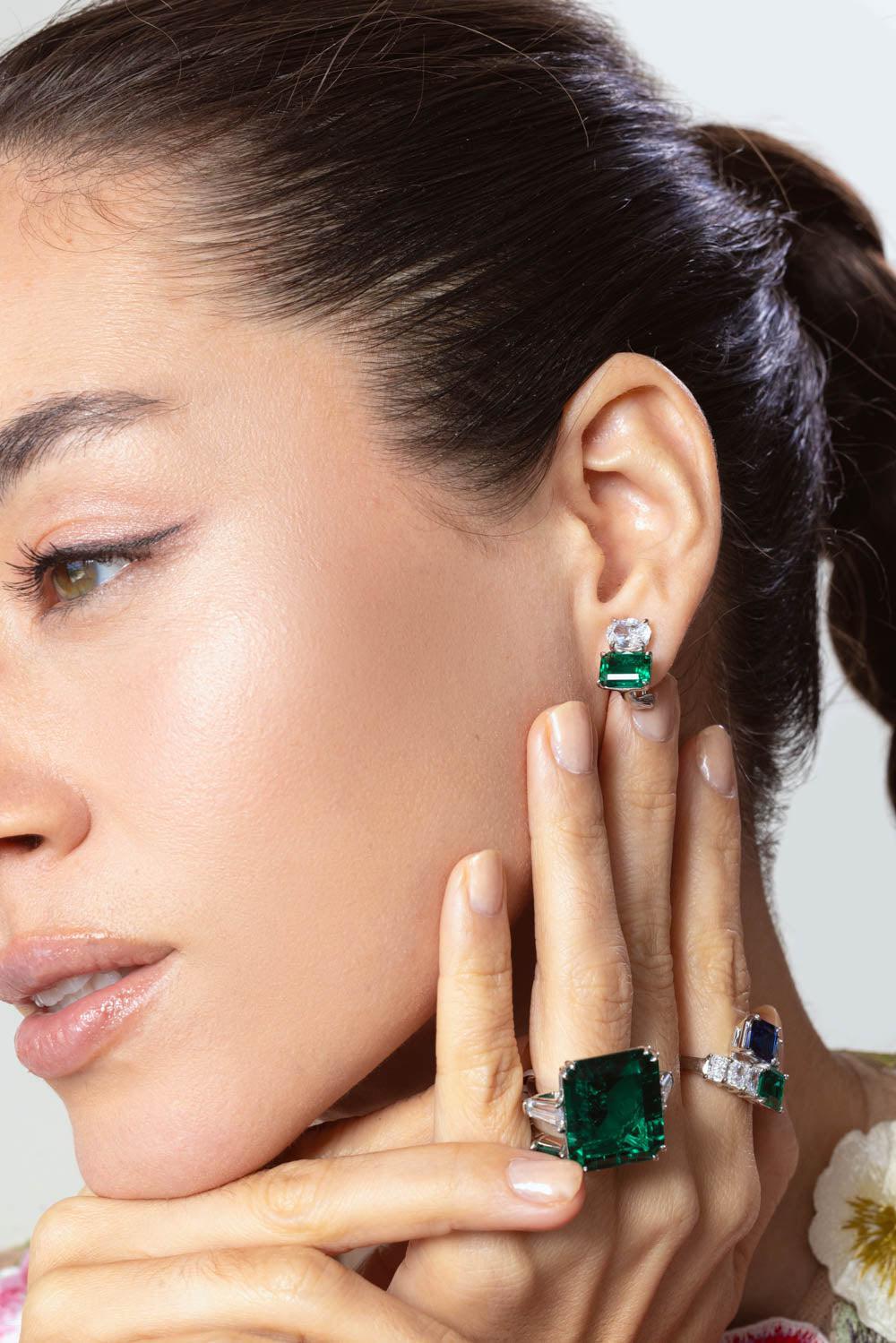 FANTASIA by DESERIO-Green White Cz Stud Earrings-GREEN