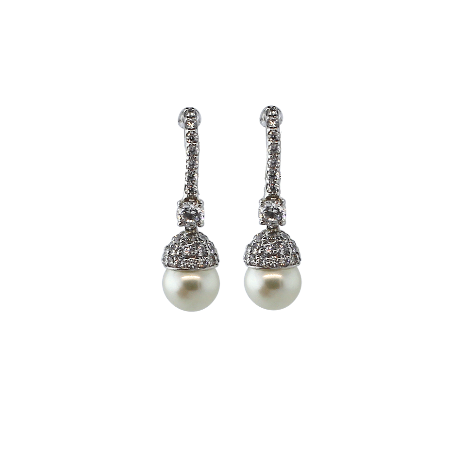FANTASIA by DESERIO-Cubic Zirconia Pave And Pearl Drop Earrings-PRL/CZ