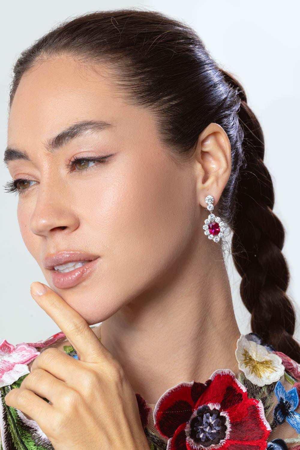 FANTASIA by DESERIO-Red Drop Oval Earrings-RED