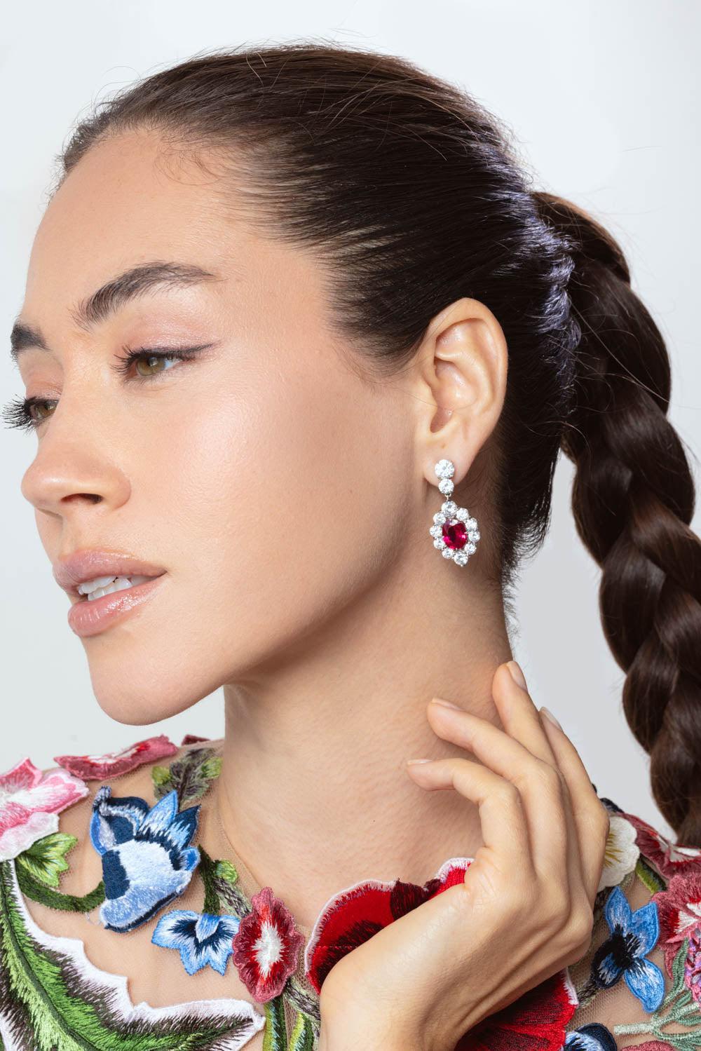 FANTASIA by DESERIO-Red Drop Oval Earrings-RED