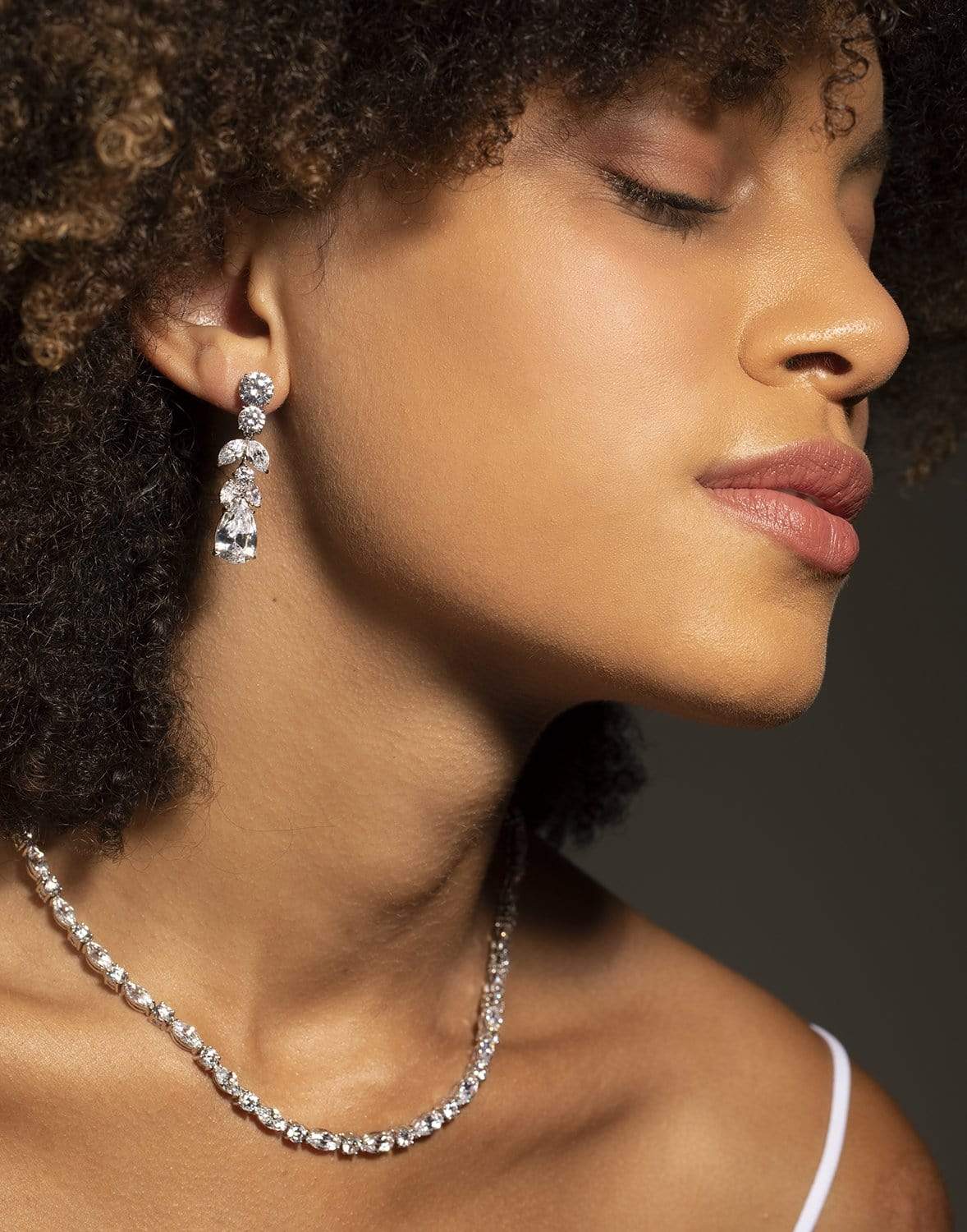 FANTASIA by DESERIO-Round and Pear Shape Drop Earrings-SILVER