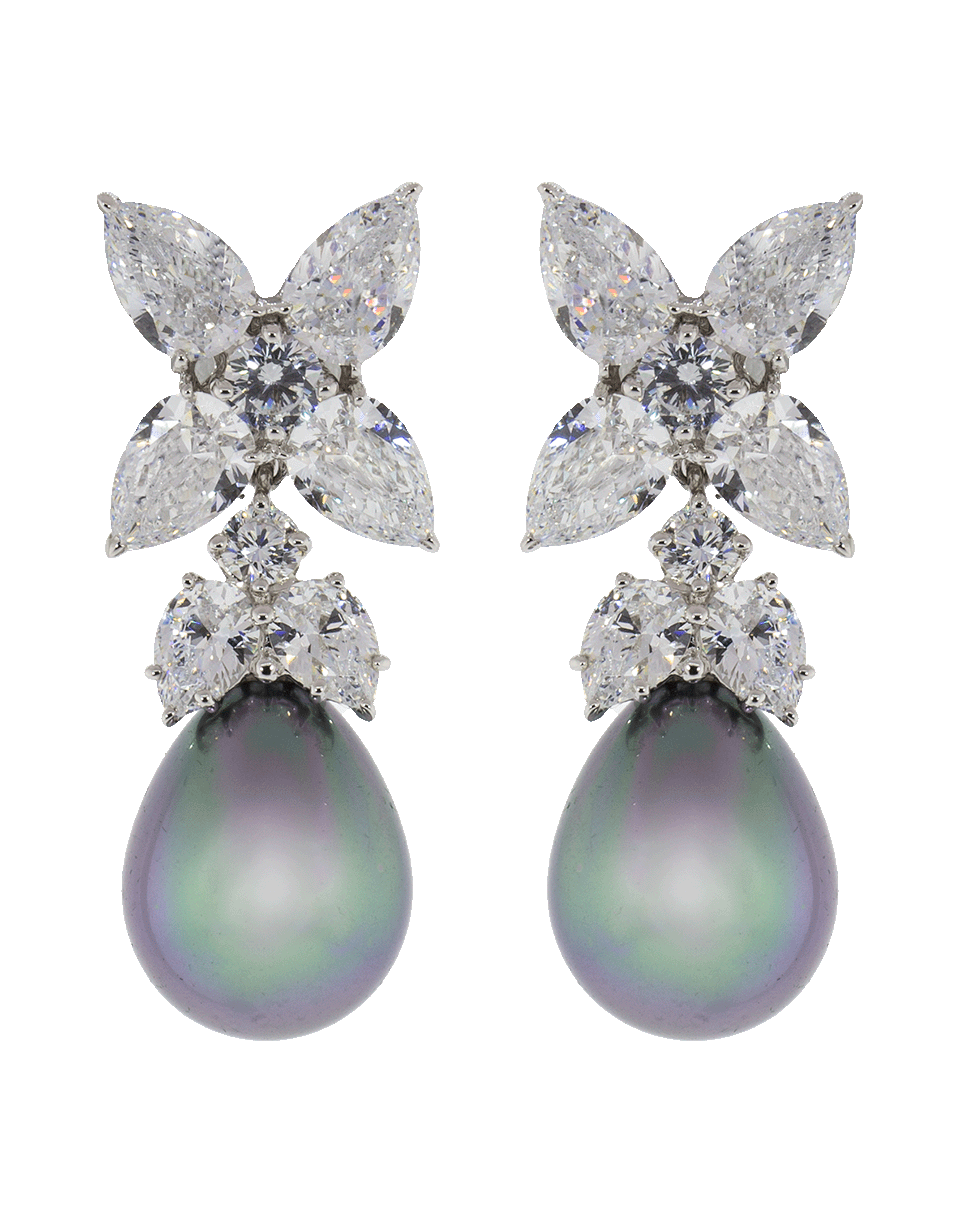 FANTASIA by DESERIO-Grey Pearl Drop Cubic Zirconia Flower Earrings-W V PRL