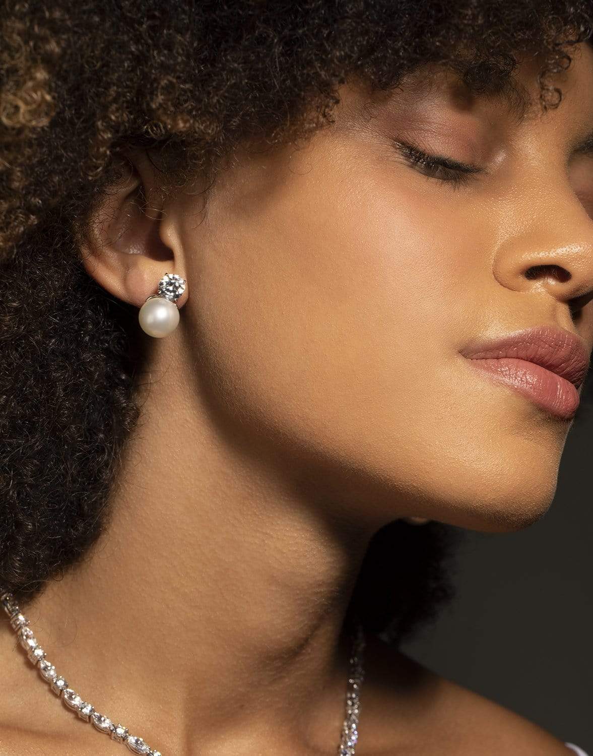 FANTASIA by DESERIO-Pearl and Cubic Zirconia Stud 12MM-WG
