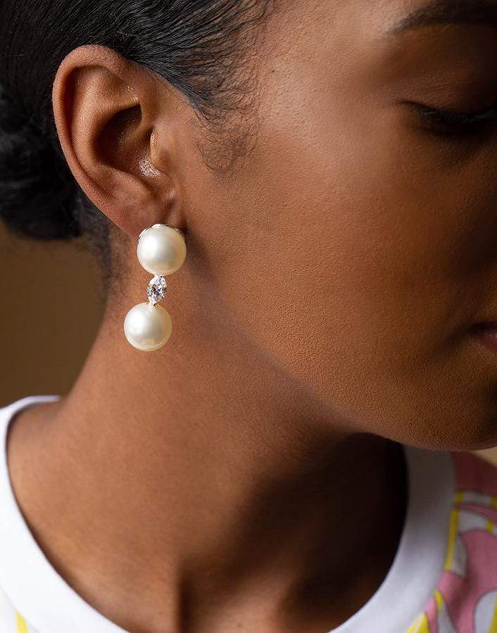 FANTASIA by DESERIO-Pearl Drop Earrings 12MM-WG