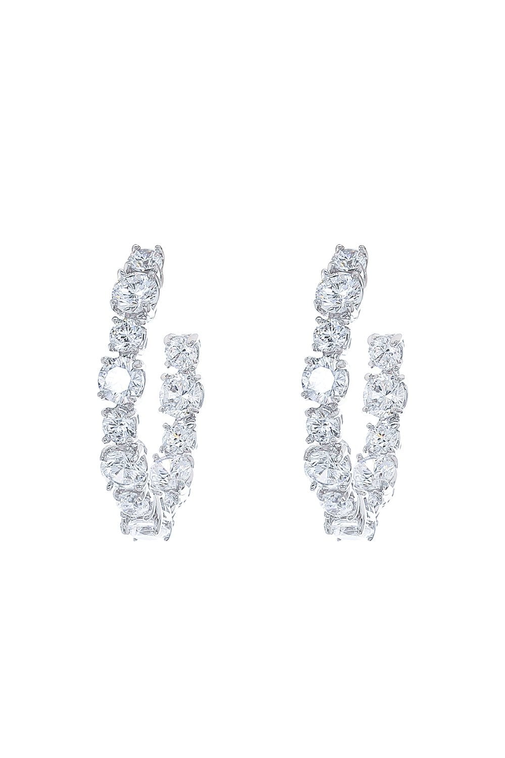 FANTASIA by DESERIO-Alternating Stone Hoop Earrings-WHITE