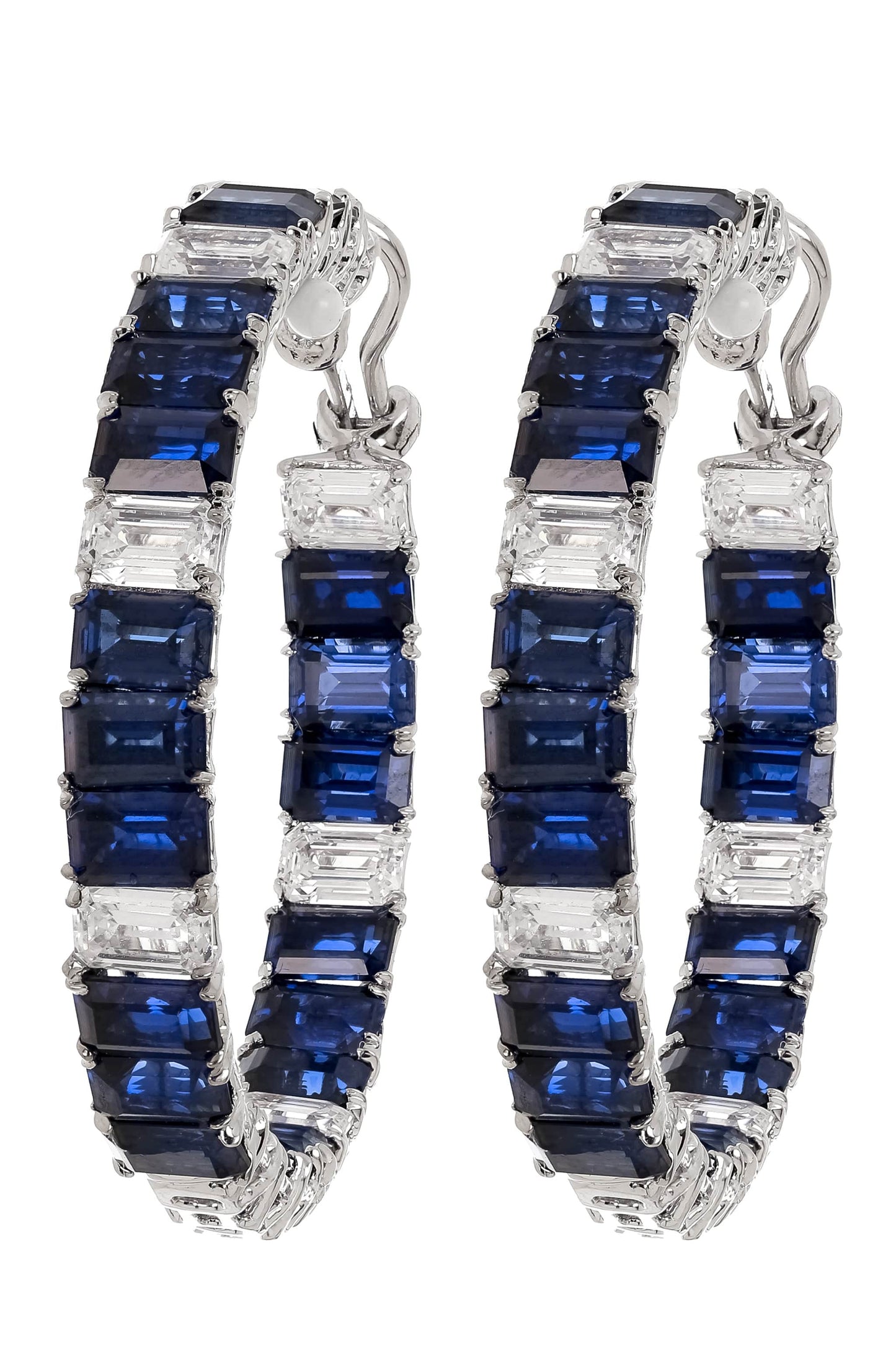 FANTASIA by DESERIO-Asscher Sapphire Hoops-WHITE