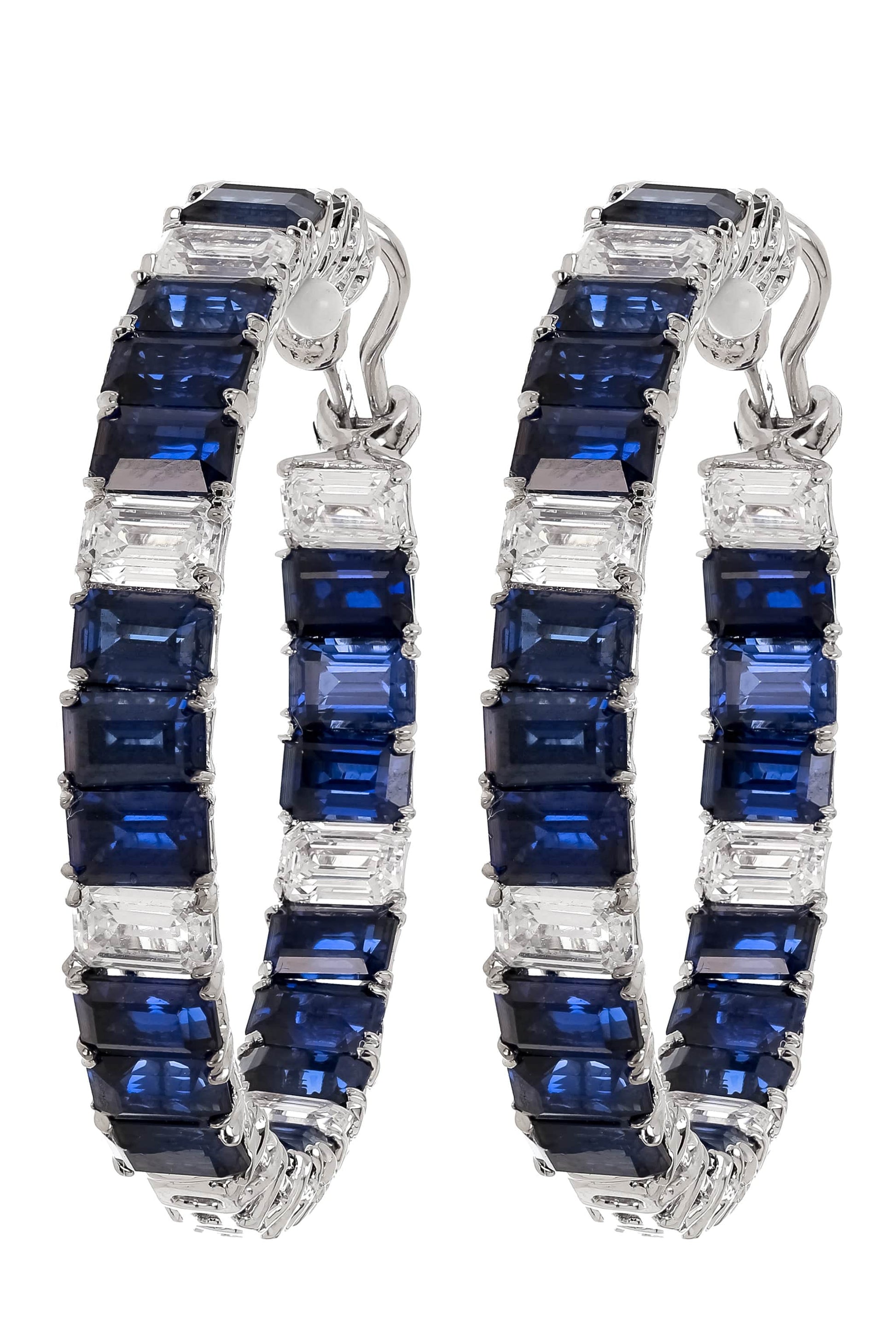 FANTASIA by DESERIO-Asscher Sapphire Hoops-WHITE