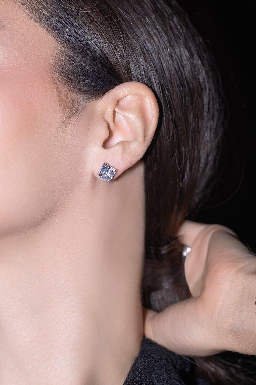 FANTASIA by DESERIO-Asscher Stud Earrings-CZ